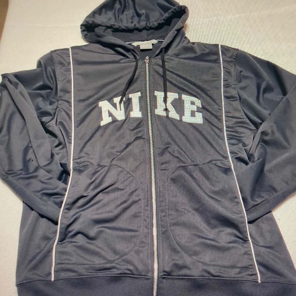 Nike Black Hooded Lightweight Zip Jacket with White Piping